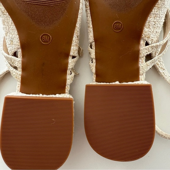 Tahari-NWT- Password-Tweed-Mary Jane-Sling Back-Buckle-Cream-Gold-Classic-Size 8 - Picture 5 of 16